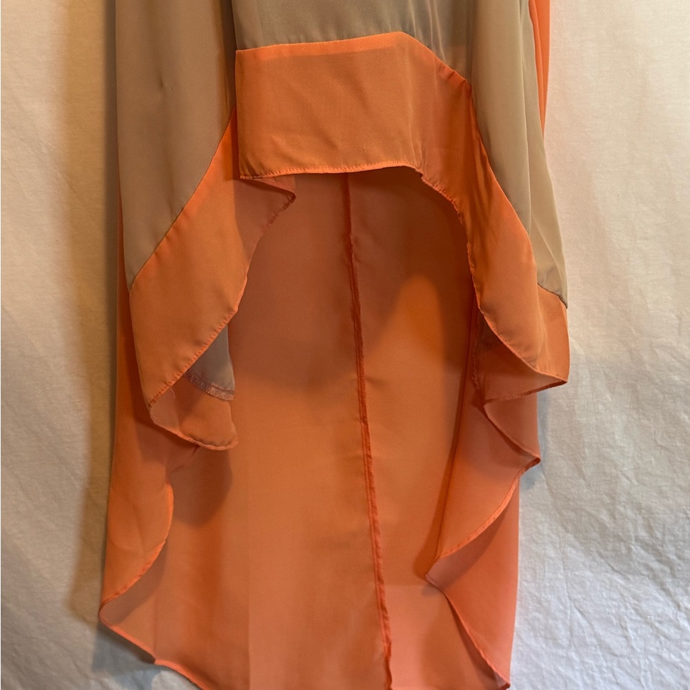 H-4 Pretty Rebellious Cream & Orange Racer Back Sleeveless Hi Lo Tank Top Size M - Picture 2 of 13